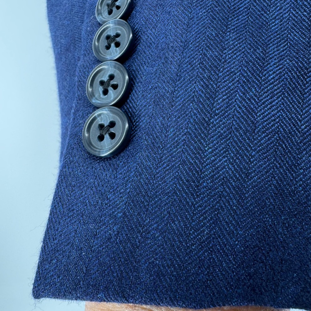 J.P. Tilford Samuelsohn Loro Piana Blazer Men 42L Blue Cashmere Silk Herringbone - Picture 4 of 16